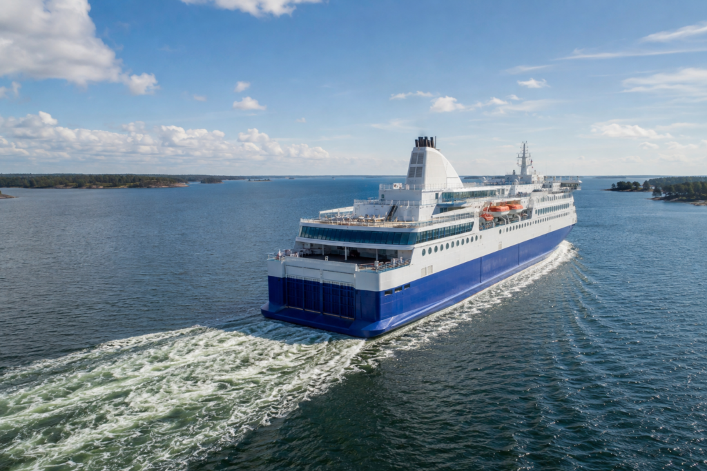 Passenger ferry sailing across the Baltic Sea between Helsinki and Tallinn