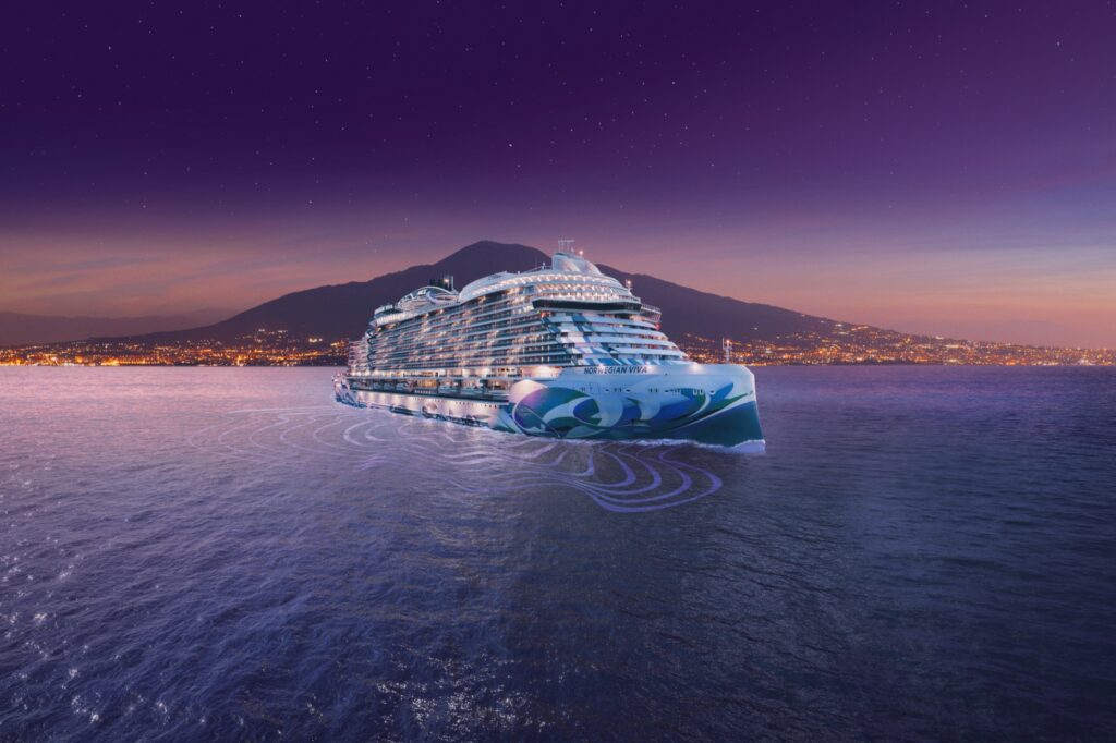 Norwegian Viva sailing at sea at dusk