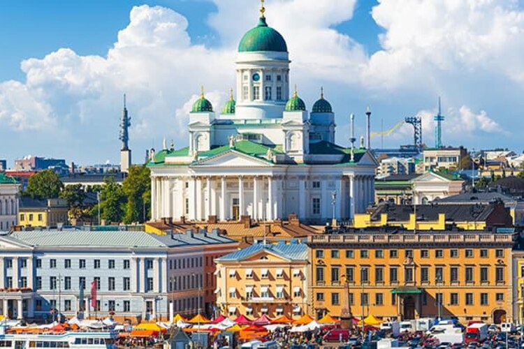 Helsinki Cathedral and the waterfront city centre.