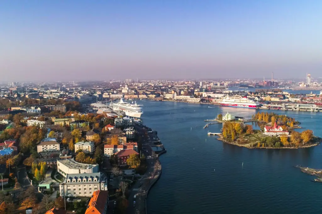 Aerial view of Helsinki and the Baltic Sea
